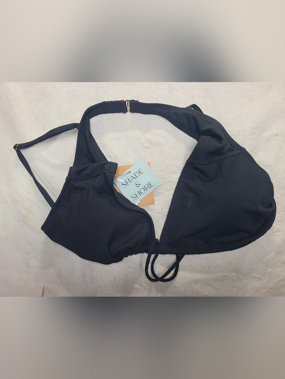 Women's Ribbed Tie-Front Bralette Bikini Top Shade & Shore Black Size Large
